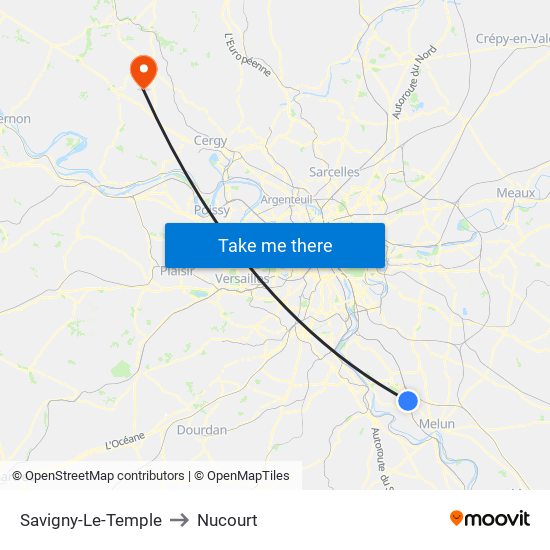 Savigny-Le-Temple to Nucourt map