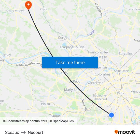 Sceaux to Nucourt map
