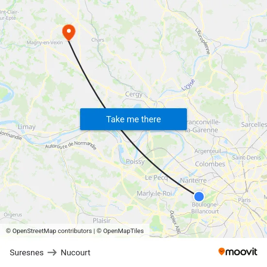 Suresnes to Nucourt map