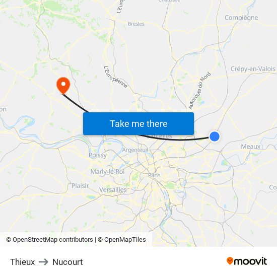 Thieux to Nucourt map