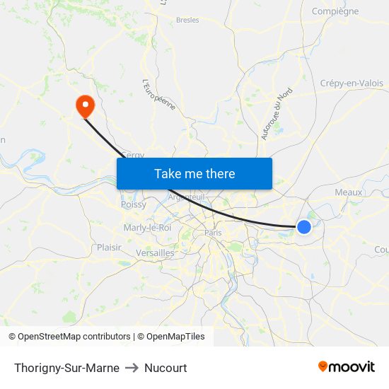 Thorigny-Sur-Marne to Nucourt map