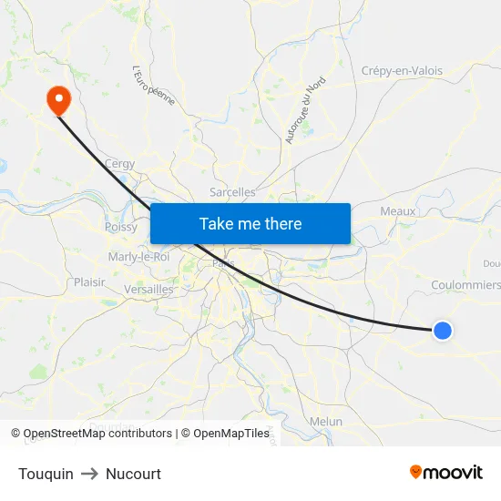 Touquin to Nucourt map