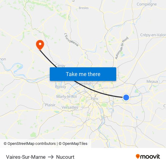 Vaires-Sur-Marne to Nucourt map