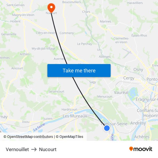 Vernouillet to Nucourt map