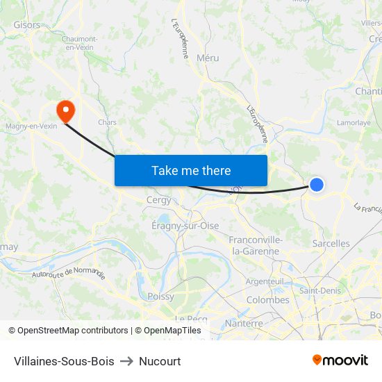 Villaines-Sous-Bois to Nucourt map