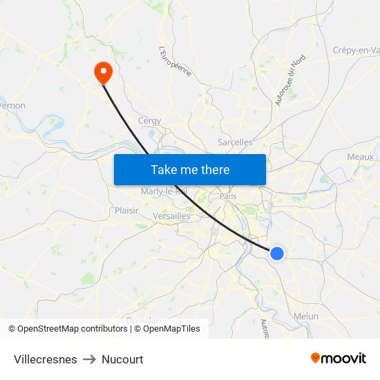 Villecresnes to Nucourt map