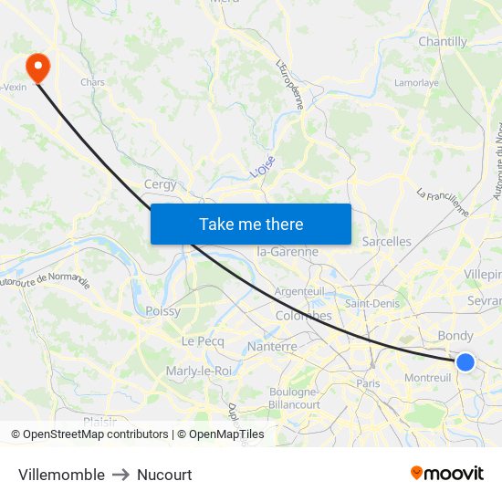 Villemomble to Nucourt map
