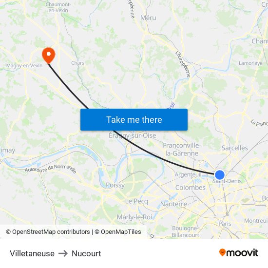 Villetaneuse to Nucourt map