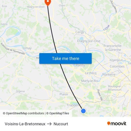 Voisins-Le-Bretonneux to Nucourt map