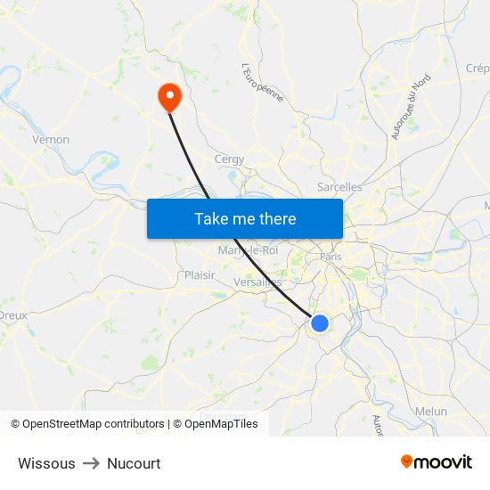 Wissous to Nucourt map