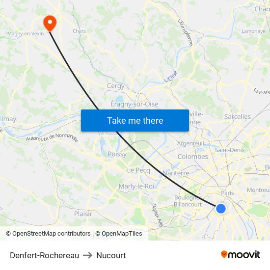 Denfert-Rochereau to Nucourt map