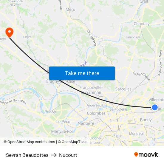 Sevran Beaudottes to Nucourt map