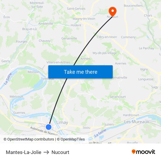 Mantes-La-Jolie to Nucourt map