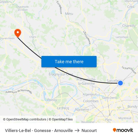 Villiers-Le-Bel - Gonesse - Arnouville to Nucourt map