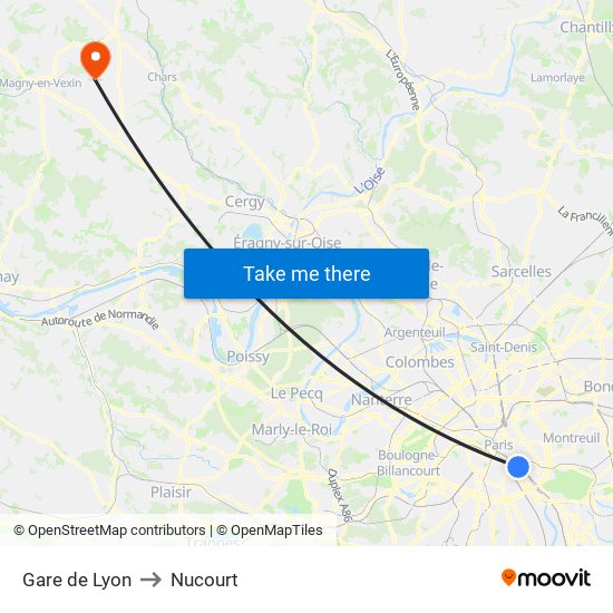 Gare de Lyon to Nucourt map