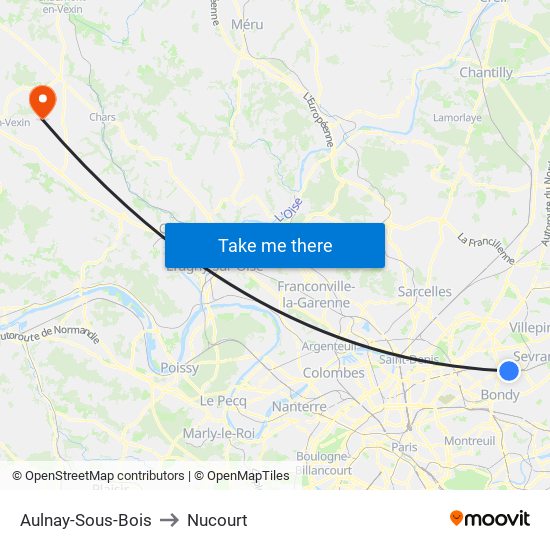 Aulnay-Sous-Bois to Nucourt map