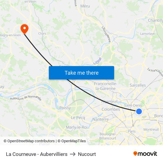 La Courneuve - Aubervilliers to Nucourt map