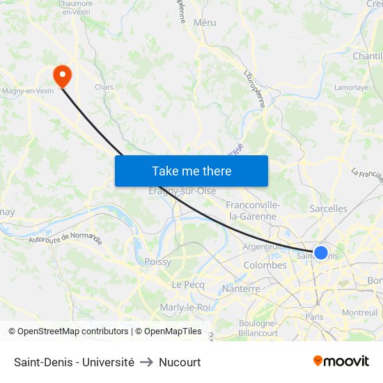 Saint-Denis - Université to Nucourt map