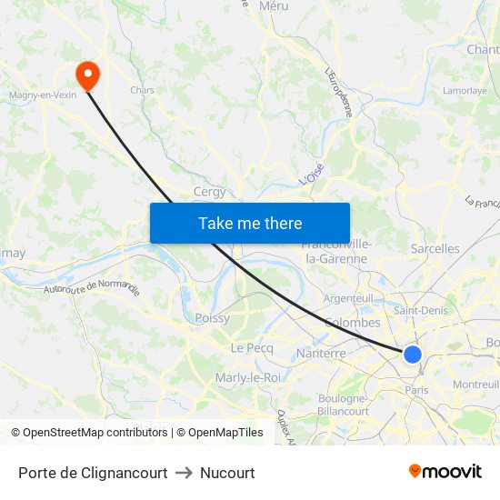 Porte de Clignancourt to Nucourt map