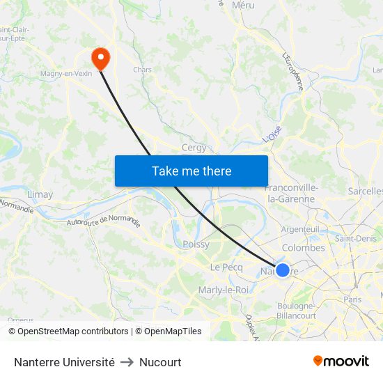 Nanterre Université to Nucourt map