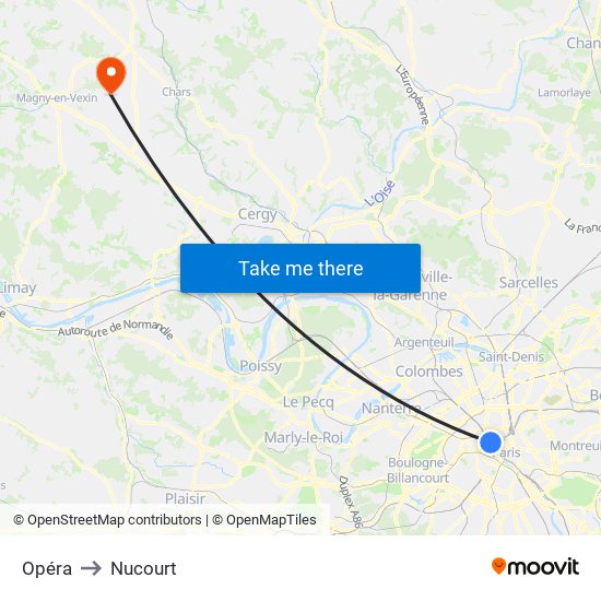 Opéra to Nucourt map