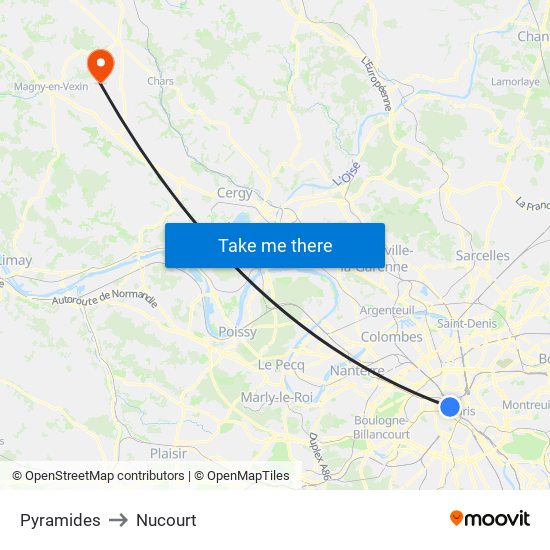Pyramides to Nucourt map
