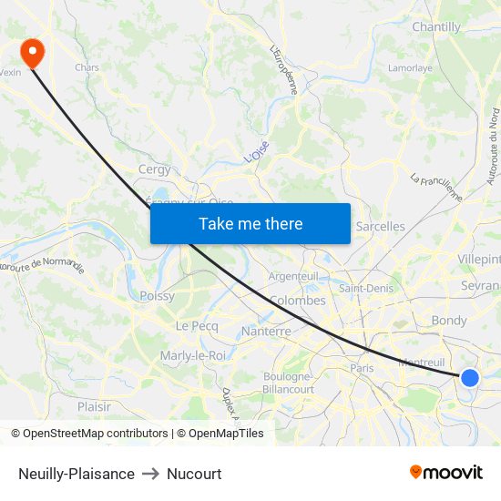 Neuilly-Plaisance to Nucourt map