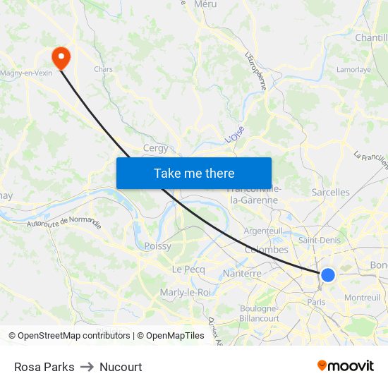 Rosa Parks to Nucourt map