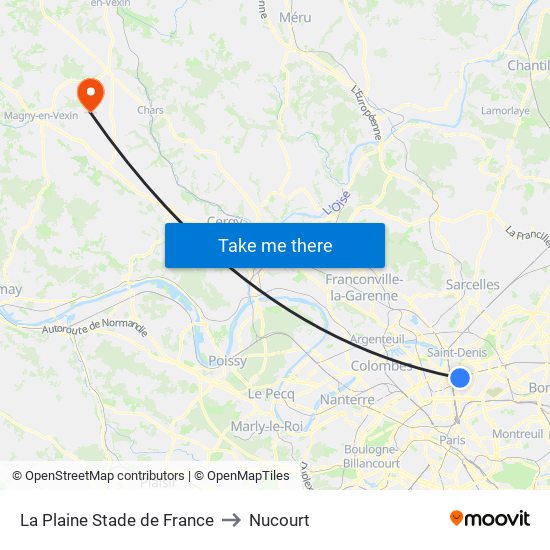 La Plaine Stade de France to Nucourt map
