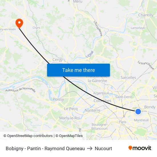 Bobigny - Pantin - Raymond Queneau to Nucourt map
