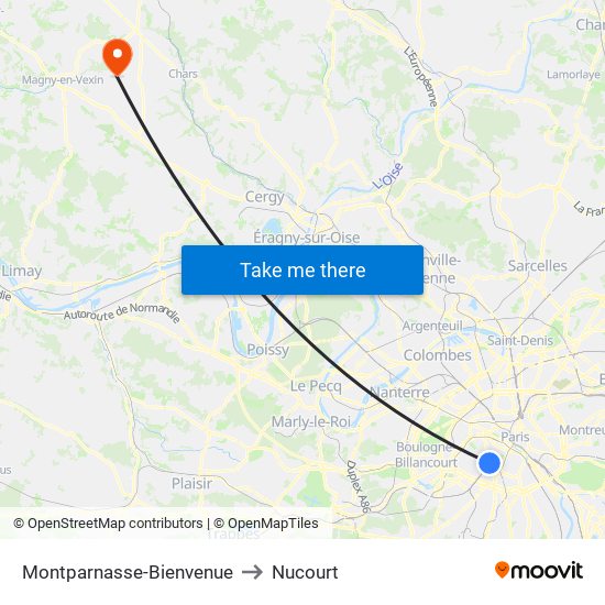 Montparnasse-Bienvenue to Nucourt map