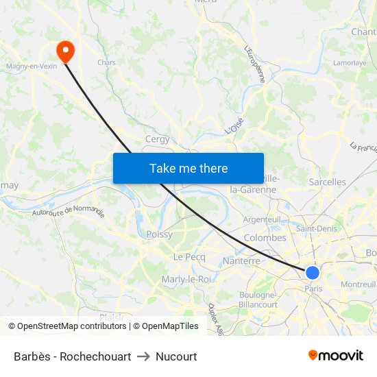Barbès - Rochechouart to Nucourt map