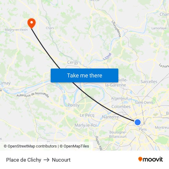 Place de Clichy to Nucourt map