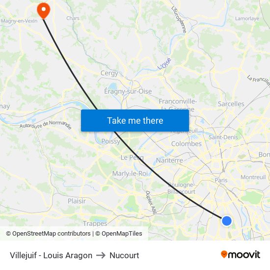 Villejuif - Louis Aragon to Nucourt map