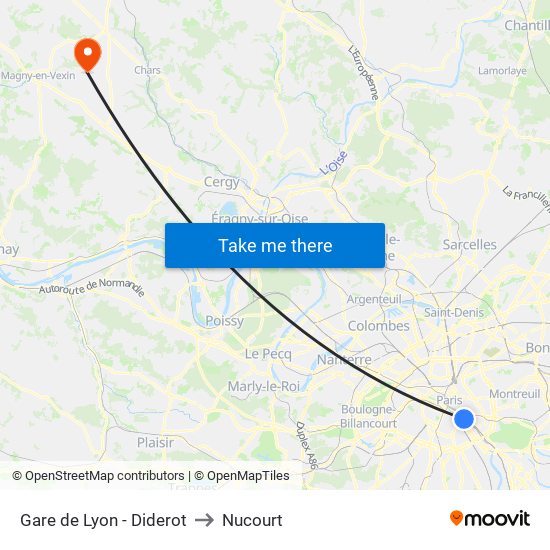 Gare de Lyon - Diderot to Nucourt map