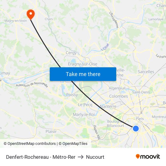 Denfert-Rochereau - Métro-Rer to Nucourt map