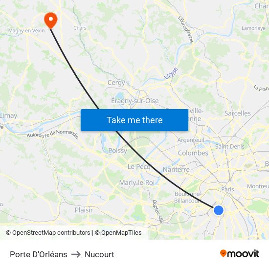 Porte D'Orléans to Nucourt map