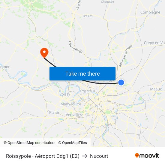Roissypole - Aéroport Cdg1 (E2) to Nucourt map