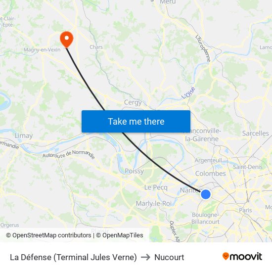 La Défense (Terminal Jules Verne) to Nucourt map