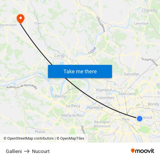 Gallieni to Nucourt map