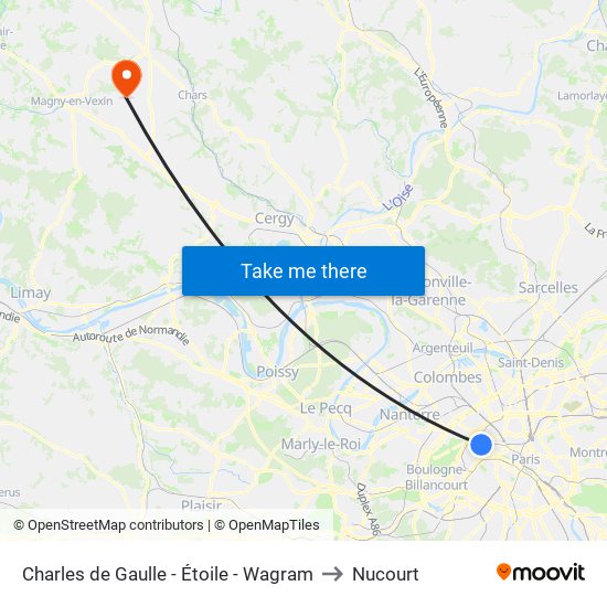 Charles de Gaulle - Étoile - Wagram to Nucourt map