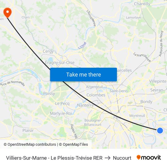 Villiers-Sur-Marne - Le Plessis-Trévise RER to Nucourt map