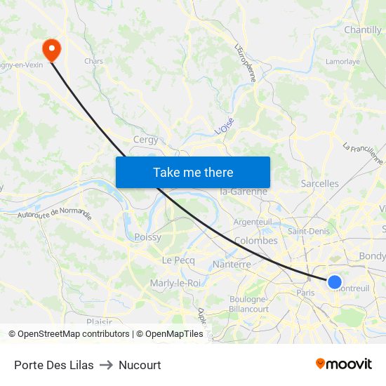 Porte Des Lilas to Nucourt map