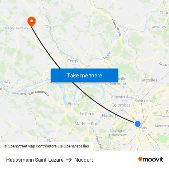 Haussmann Saint-Lazare to Nucourt map