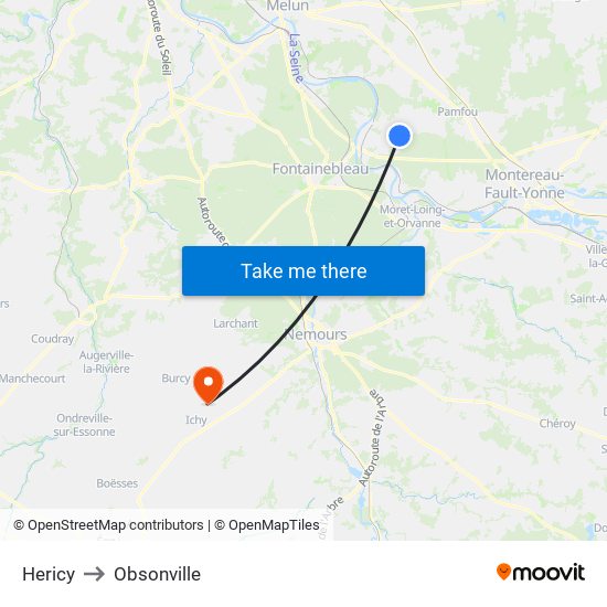 Hericy to Obsonville map