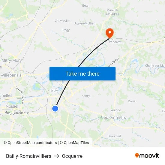 Bailly-Romainvilliers to Ocquerre map
