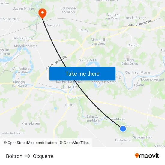 Boitron to Ocquerre map