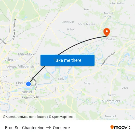 Brou-Sur-Chantereine to Ocquerre map