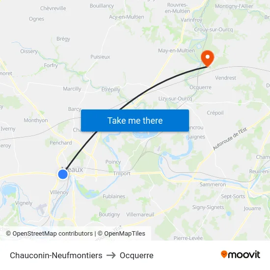 Chauconin-Neufmontiers to Ocquerre map