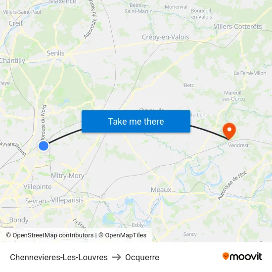 Chennevieres-Les-Louvres to Ocquerre map